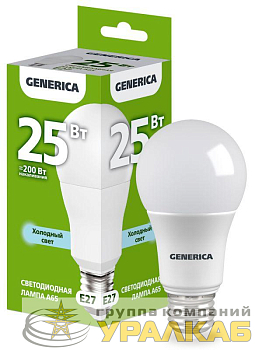 Лампа светодиодная A65 25Вт грушевидная 6500К E27 230В GENERICA LL-A65-25-230-65-E27-G