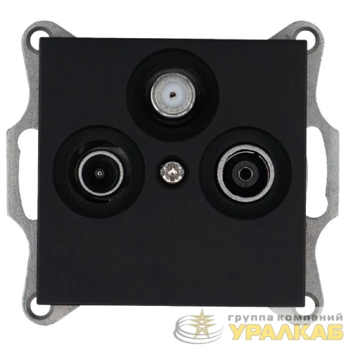 Розетка телевизионная проходная TV + FM + SAT 3-м Ф9.5мм механизм черн. матов. soft touch Jasmart 