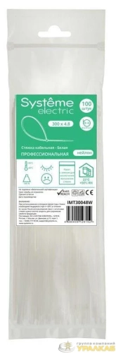 Стяжка кабельная 300х4.8 бел. (уп.100шт) SE 