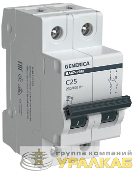 Выключатель автоматический модульный 2п C 25А 4.5кА ВА47-29М GENERICA MVA21-2-025-C-G