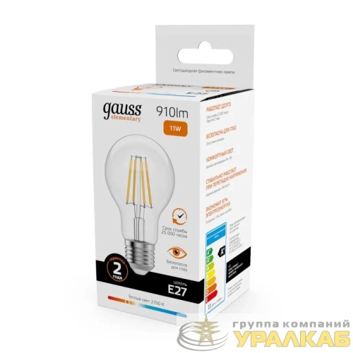 Лампа светодиодная филаментная Filament Elementary А60 11Вт 2700К Е27 910лм GAUSS 