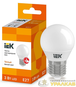 Лампа светодиодная Eco G45 3Вт шар 3000К тепл. бел. E27 216лм 230-240В IEK LLE-G45-3-230-30-E27