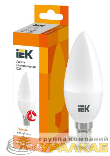 Лампа светодиодная ECO C35 7Вт свеча 3000К E14 230В IEK LLE-C35-7-230-30-E14 детальная картинка