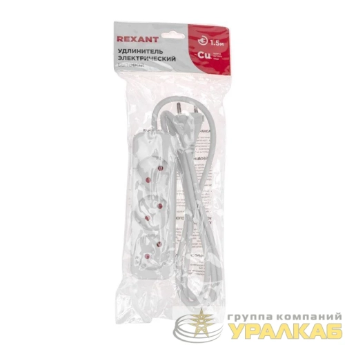 Удлинитель 3х1.5м без заземл. STANDARD 2х1кв.мм бел. Rexant 13-4006 детальная картинка