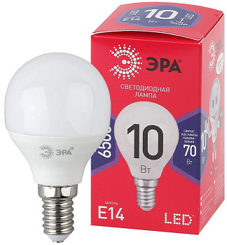 Лампа светодиодная ECO LED P45-10W-865-E14 R (диод шар 10Вт холодн. E14) (10/100/3600) Эра Б0045354