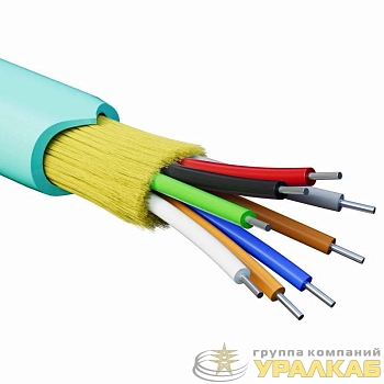 Кабель волоконно-оптический распределительный арамидные упрочняющие нити для внутренней прокладки нг(A)-HFLTx 8 ОВ категорияOM3 (G.651.1) плотный буфер 0.4кН барабан 500м DKC 