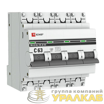 Выключатель автоматический модульный 4п C 63А 4.5кА ВА 47-63 PROxima EKF mcb4763-4-63C-pro