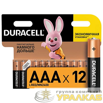 Элемент питания алкалиновый AAA/LR03/MX 2400 Basic BL-12 (блист.12шт) Duracell Б0014520