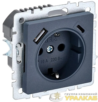 Розетка BRITE РЮш11-1-БрМ 16А с USB A+C 18Вт с заземл. защ. шторки механизм маренго IEK BR-R14-16-U22-018-K35