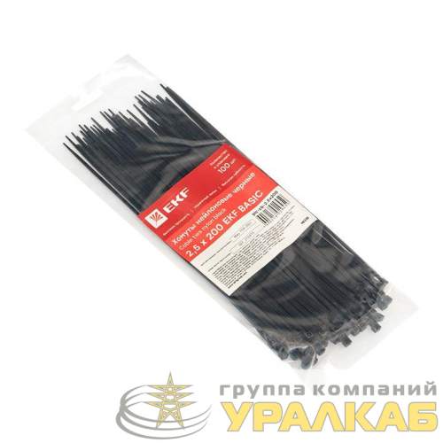 Хомут кабельный 2.5х200 нейл. черн. (уп.100шт) EKF plc-cb-2.5x200 детальная картинка
