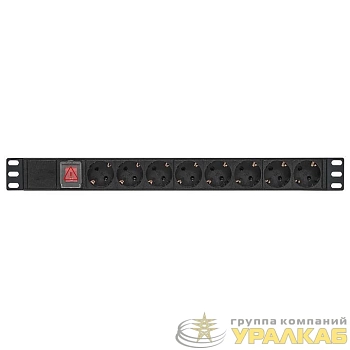 Блок PDU TERACOM PRO 19дюйм 1U 10А/250В 8 роз. Schuko с выключат. без шнура питания вх. разъем C14 корпус алюм. черн. EKF TRP-HPD-LS-10A-8SH-C14