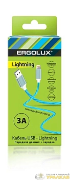 Кабель USB-Lightning ELX-CDC03-C06 3А 1.2м LED зарядка+передача данных коробка син. Ergolux 15306