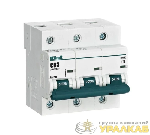 Выключатель автоматический модульный 3п C 63А 10кА ВА-201 DEKraft 
