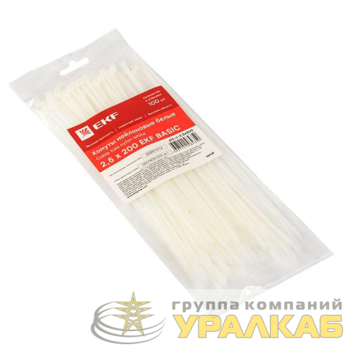 Хомут кабельный 2.5х200 нейл. бел. (уп.100шт) EKF plc-c-2.5x200 детальная картинка