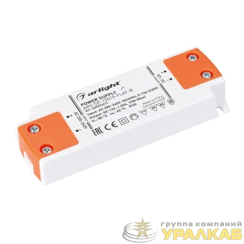 Блок питания ARV-SP-12015-FLAT-B (12В 1.25А 15Вт) IP20 пластик Arlight 