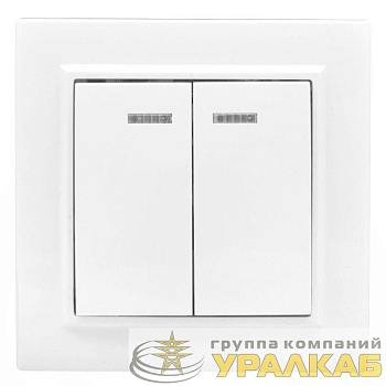 Выключатель 2-кл. СП Минск 10А IP20 с индикатором бел. Basic EKF ERV10-123-10