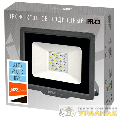 Прожектор светодиодный PFL-C3 30Вт 6500К IP65 ДО закален. прозр. стекло JazzWay 5023567A