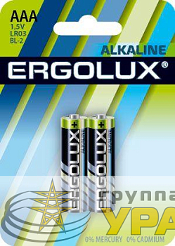 Элемент питания алкалиновый AAA/LR03 1.5В Alkaline BL-2 (блист.2шт) Ergolux 11743