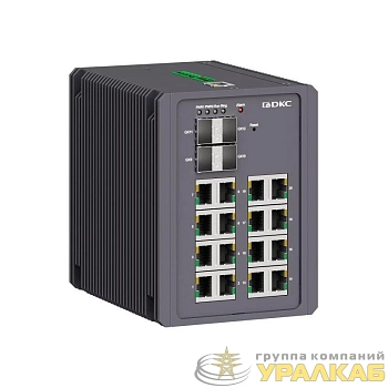 Коммутатор промышленный управляемый 4х100Base-FX 1000Base-X SFP слота: 16х10/100/1000Base-T(X) портов RJ45 консольный порт Mini USB поддержка PROFINET 24-48В DC (18-72В DC) с резервированием DKC N2000-4GX16GEPN-P1