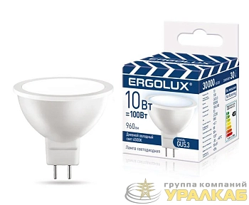 Лампа светодиодная LED-JCDR-10W-GU5.3-6K JCDR 10Вт GU5.3 6500К 180-240В ПРОМО Ergolux 15563