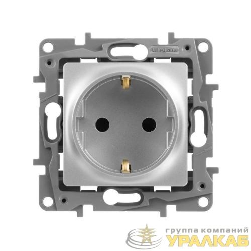 Розетка 1-м СП Etika 16А IP31 250В 2P+E с заземл. защ. шторки немецк. стандарт винтов. клеммы механизм алюм. IEK 