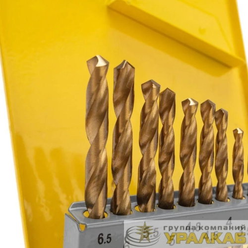 Набор сверл по металлу 1.5-6.5мм (через 0.5мм 3.2мм 4.8мм) НSS ТИТАН цилиндрический хвостовик метал. кейс 13шт Kranz 