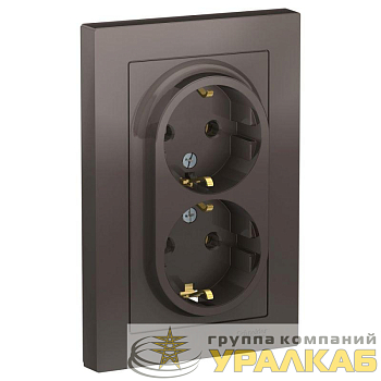 Розетка 2-м СП AtlasDesign 16А IP20 с заземл. в сборе мокко SE ATN000624