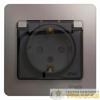 Розетка 1-м СП Glossa 16А IP44 250В с заземл. защ. шторки с крышкой в сборе платина SE GSL001248