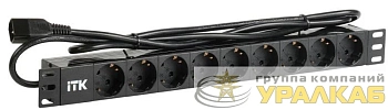Блок розеток 9 мест PDU (немец. станд.) DIN 49440 ПВХ профиль 1U шнур 2м; вилка IEC 320 C14; черн. ITK PH22-9D2-P
