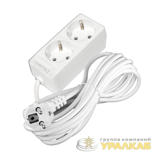 Удлинитель 2х5м с заземл. 16А IP20 3.5кВт ПВС 3х1 бел. DOMTOK 