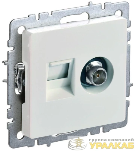 Розетка компьютерная + телевизионная 2-м Brite РТВ/РК12-БрЖ RJ45 кат.5E + TV механизм жемчуж. IEK BR-AK20-1-K36 детальная картинка