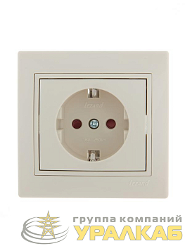 Розетка 1-м СП Mira 16А IP20 с заземл. защ. шторки со вставкой керамика крем. LEZARD 701-0303-124