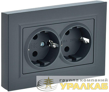 Розетка 2-м СП BRITE РС12-3-БрГ 16А в сборе с заземл. без защ. шторок графит IEK BR-R21-16-K53-F