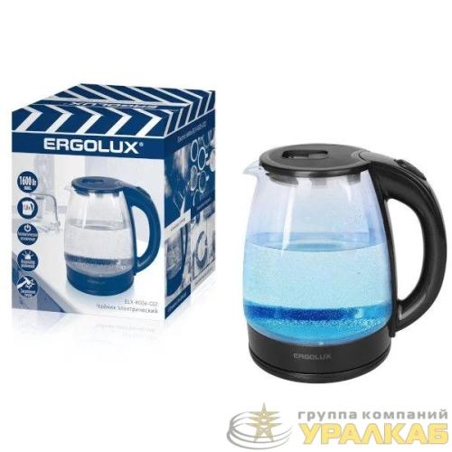 Чайник стеклянный ELX-KG06-C02 черн. ПРОМО Ergolux 