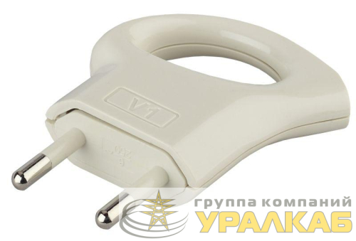 Вилка V1 6А без заземл. с кольцом непрямой ввод (10/200/9600) бел. ЭРА Б0019182 детальная картинка